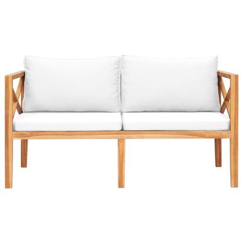 Banc de jardin avec coussins crème Bois de teck solide - Photo n°2; ?>