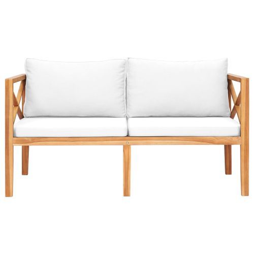 Banc de jardin avec coussins crème Bois de teck solide 2 - Photo n°2; ?>