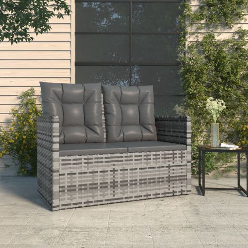 Banc de jardin avec coussins Gris 105 cm Résine tressée - Photo n°2; ?>