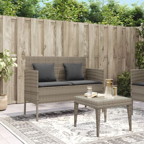 Banc de jardin avec coussins gris résine tressée - Photo n°3; ?>