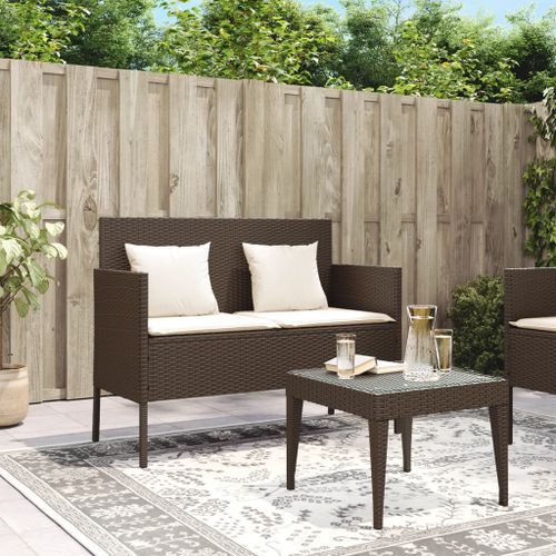 Banc de jardin avec coussins marron résine tressée - Photo n°3; ?>