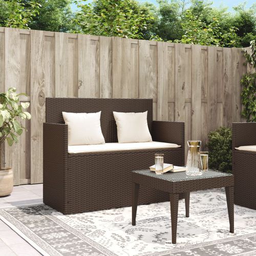 Banc de jardin avec coussins marron résine tressée - Photo n°3; ?>