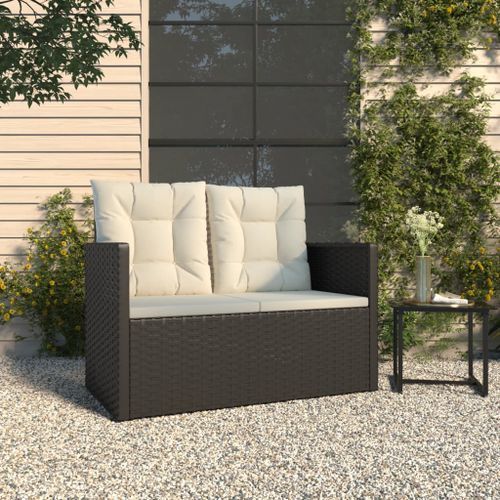 Banc de jardin avec coussins Noir 105 cm Résine tressée - Photo n°2; ?>