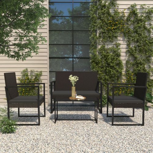 Banc de jardin avec coussins noir 106 cm résine tressée - Photo n°2; ?>