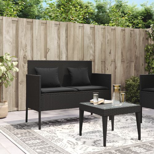 Banc de jardin avec coussins noir résine tressée - Photo n°3; ?>