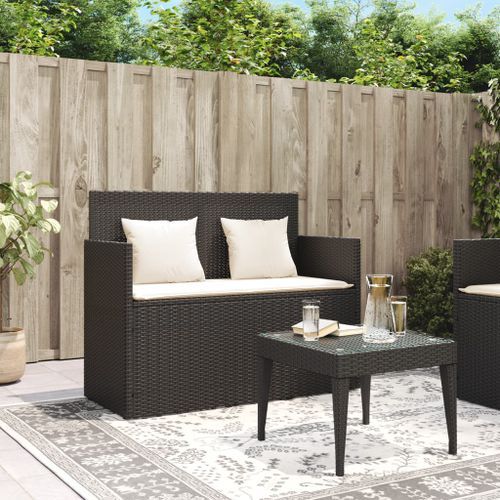 Banc de jardin avec coussins noir résine tressée - Photo n°3; ?>