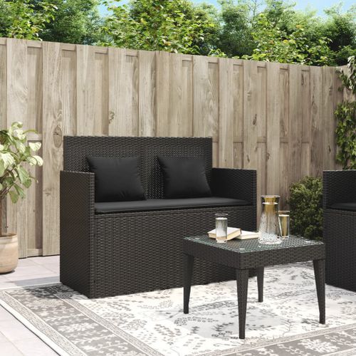 Banc de jardin avec coussins noir résine tressée - Photo n°3; ?>