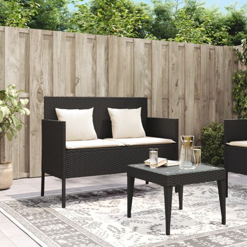 Banc de jardin avec coussins noir résine tressée - Photo n°3; ?>