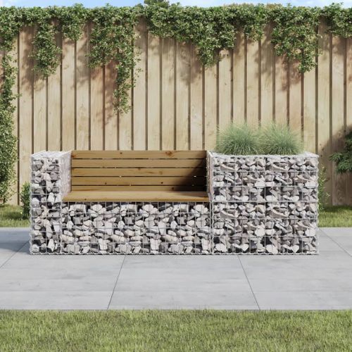 Banc de jardin avec panier en gabion bois de pin imprégné - Photo n°2; ?>