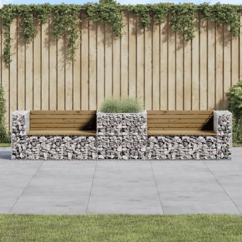 Banc de jardin avec panier en gabion bois de pin imprégné - Photo n°2; ?>