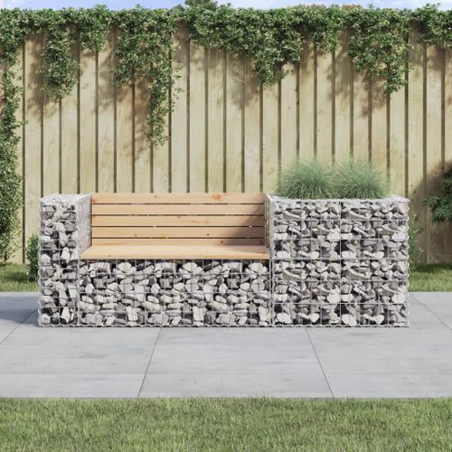 Banc de jardin avec panier en gabion bois massif de pin - Photo n°2; ?>