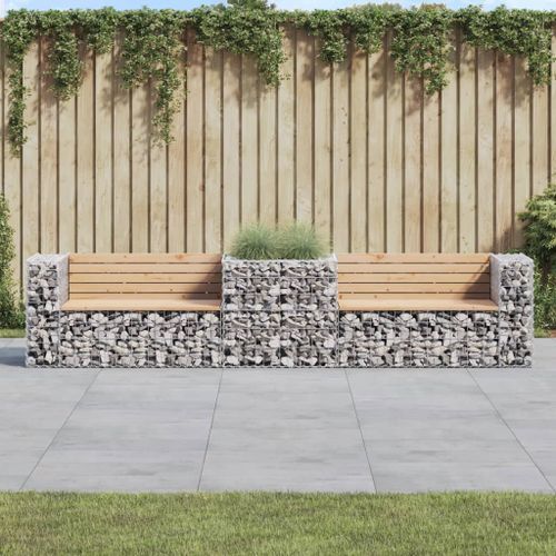 Banc de jardin avec panier en gabion bois massif de pin - Photo n°2; ?>