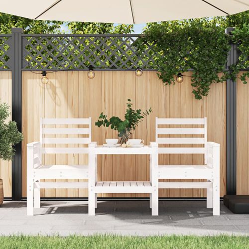 Banc de jardin avec table 2 places blanc bois massif de pin - Photo n°2; ?>