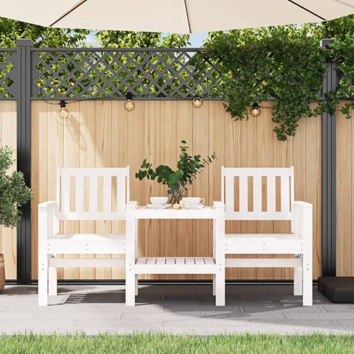 Banc de jardin avec table 2 places blanc bois massif de pin - Photo n°2; ?>