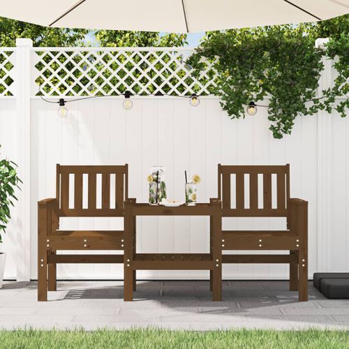 Banc de jardin avec table 2 places brun miel bois massif de pin - Photo n°2; ?>