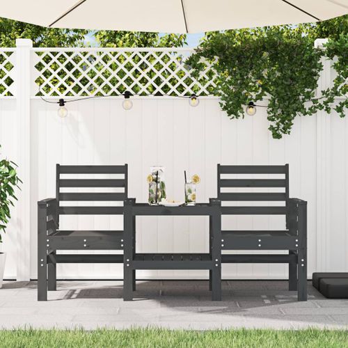 Banc de jardin avec table 2 places gris bois massif de pin - Photo n°2; ?>