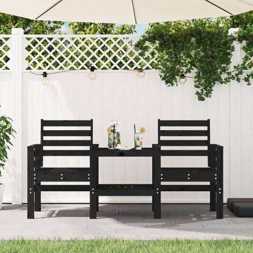 Banc de jardin avec table 2 places noir bois massif de pin - Photo n°2; ?>