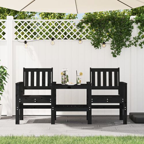 Banc de jardin avec table 2 places noir bois massif de pin - Photo n°2; ?>