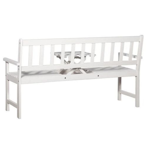 Banc de jardin avec table escamotable acacia massif blanc Tisva - Photo n°2; ?>