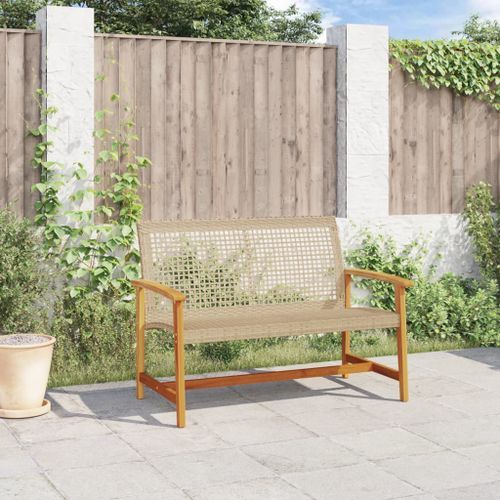 Banc de jardin beige 112 cm résine tressée et bois d'acacia - Photo n°3; ?>