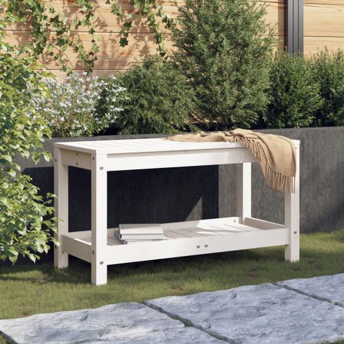 Banc de jardin blanc 82,5x35x45 cm bois massif de pin - Photo n°2; ?>