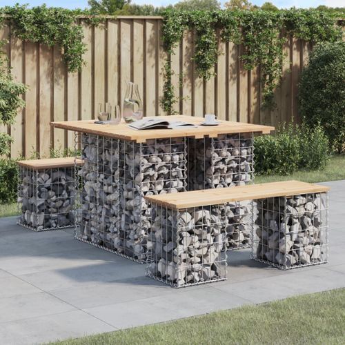 Banc de jardin design de gabion 100x102x72cm bois massif de pin - Photo n°2; ?>