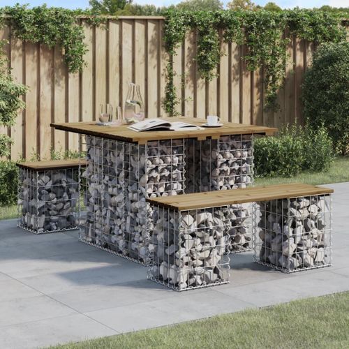 Banc de jardin design gabion 100x102x72 cm bois de pin imprégné - Photo n°2; ?>