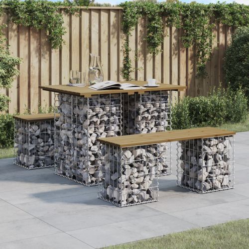 Banc de jardin design gabion 100x70x72 cm bois de pin imprégné - Photo n°2; ?>