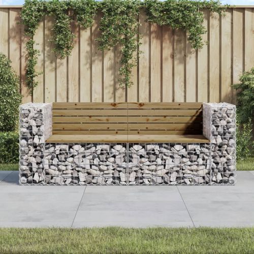 Banc de jardin design gabion 184x71x65,5cm bois de pin imprégné - Photo n°2; ?>