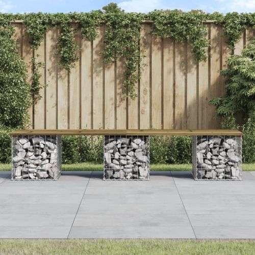 Banc de jardin design gabion 203x31x42 cm bois de pin imprégné - Photo n°2; ?>