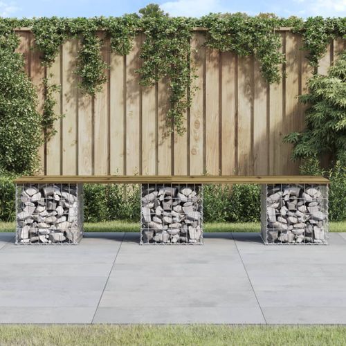 Banc de jardin design gabion 203x44x42 cm bois de pin imprégné - Photo n°2; ?>