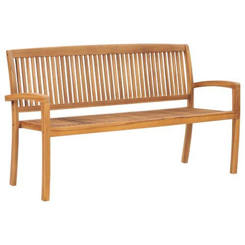 Banc de jardin empilable et coussin 159 cm Bois de teck massif 6 - Photo n°2; ?>