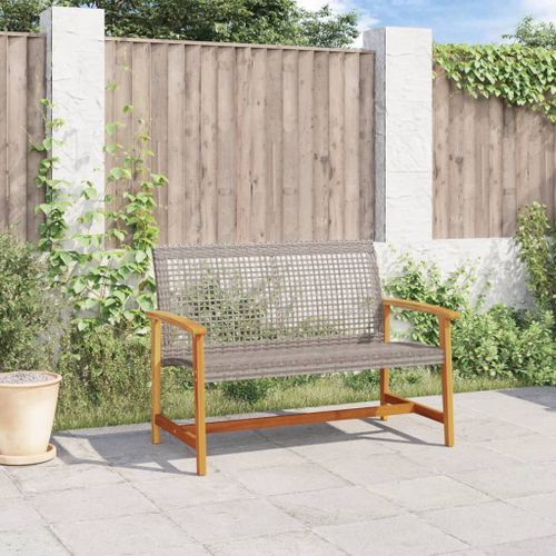 Banc de jardin gris 112 cm résine tressée et bois d'acacia - Photo n°3; ?>