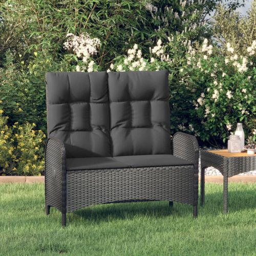 Banc de jardin inclinable avec coussins 107 cm Poly rotin Noir - Photo n°2; ?>