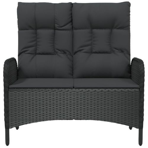 Banc de jardin inclinable avec coussins 107 cm Poly rotin Noir - Photo n°3; ?>