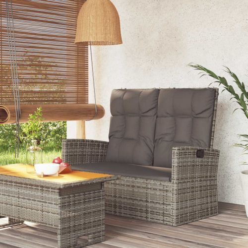 Banc de jardin inclinable et coussins gris 118cm résine tressée - Photo n°2; ?>