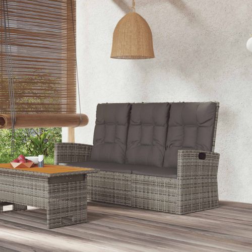 Banc de jardin inclinable et coussins gris 173cm résine tressée - Photo n°2; ?>