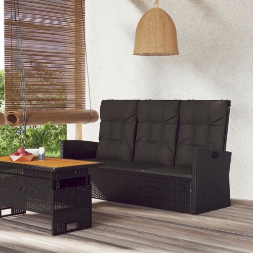 Banc de jardin inclinable et coussins noir 173cm résine tressée - Photo n°2; ?>