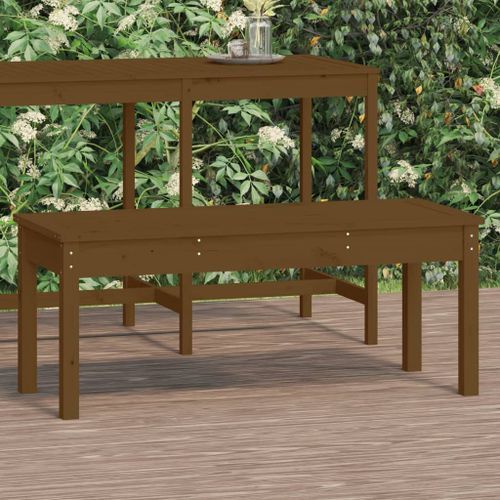 Banc de jardin marron miel 109x44x45 cm bois de pin massif - Photo n°2; ?>