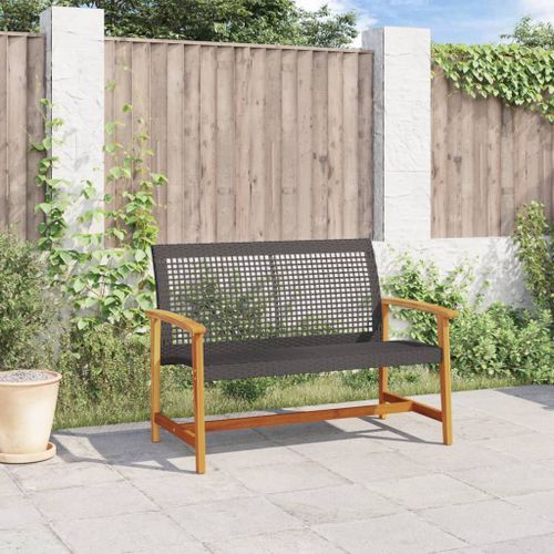 Banc de jardin noir 112 cm résine tressée et bois d'acacia - Photo n°3; ?>