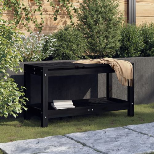 Banc de jardin noir 82,5x35x45 cm bois massif de pin - Photo n°2; ?>