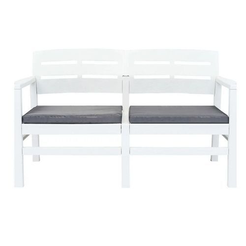 Banc de jardin plastique blanc et coussin polyester gris Bouka - Photo n°2; ?>