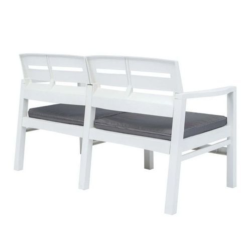 Banc de jardin plastique blanc et coussin polyester gris Bouka - Photo n°3; ?>