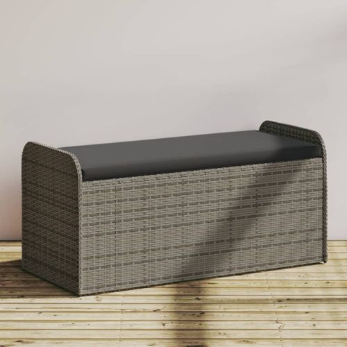 Banc de rangement avec coussin gris 115x51x52 cm résine tressée - Photo n°2; ?>