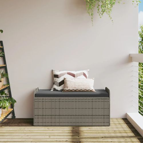 Banc de rangement avec coussin gris 115x51x52 cm résine tressée - Photo n°3; ?>