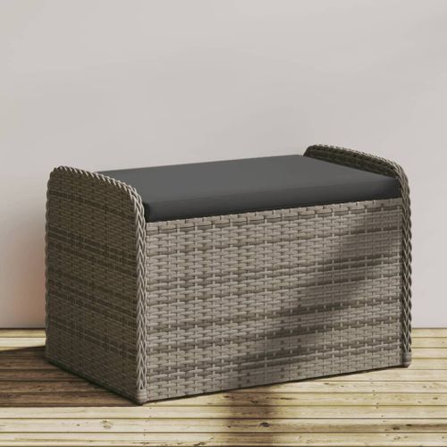 Banc de rangement avec coussin gris 80x51x52 cm résine tressée - Photo n°2; ?>