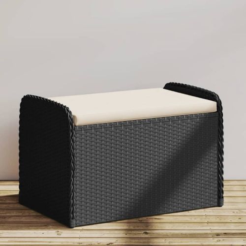 Banc de rangement avec coussin noir 80x51x52 cm résine tressée - Photo n°2; ?>