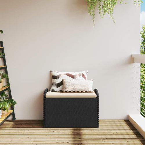 Banc de rangement avec coussin noir 80x51x52 cm résine tressée - Photo n°3; ?>