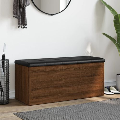 Banc de rangement chêne marron 102x42x45 cm bois d'ingénierie - Photo n°3; ?>