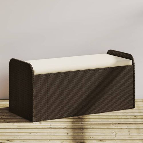 Banc de rangement et coussin marron 115x51x52 cm résine tressée - Photo n°2; ?>